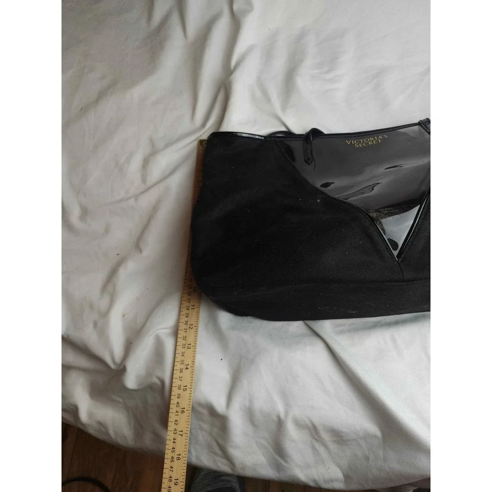 Victoria's Secret Black Canvas Clear Tote Bag with Tiger Print Pouch Set
